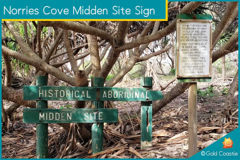 Norries Cove - Aboriginal midden site sign - Cabarita Beach - NSW